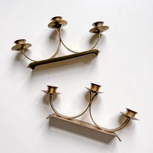 Vintage MCM 1970s Brass Candleholders Candlesticks Set of 2